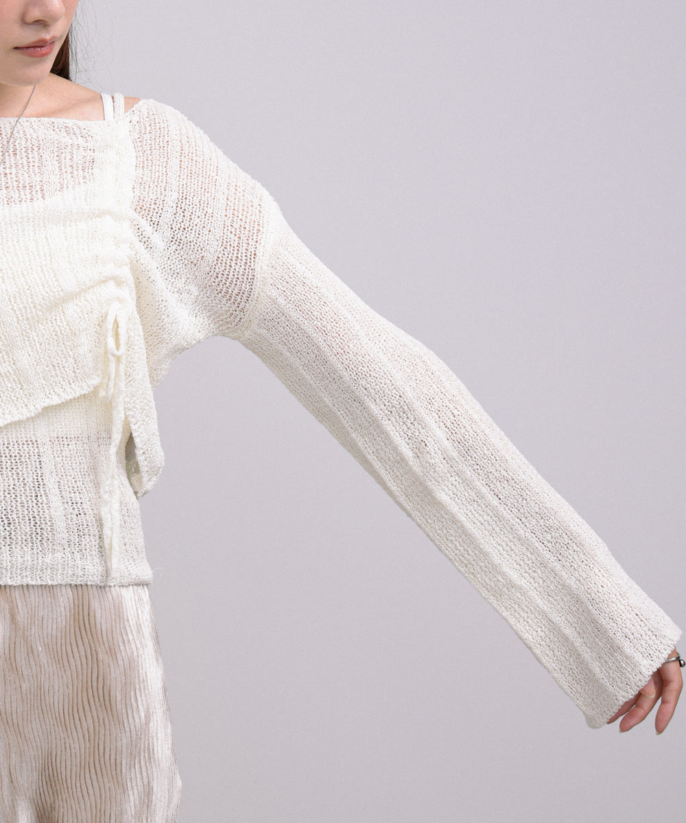 シャーリングリボンクロップド丈トップス×キャミセット