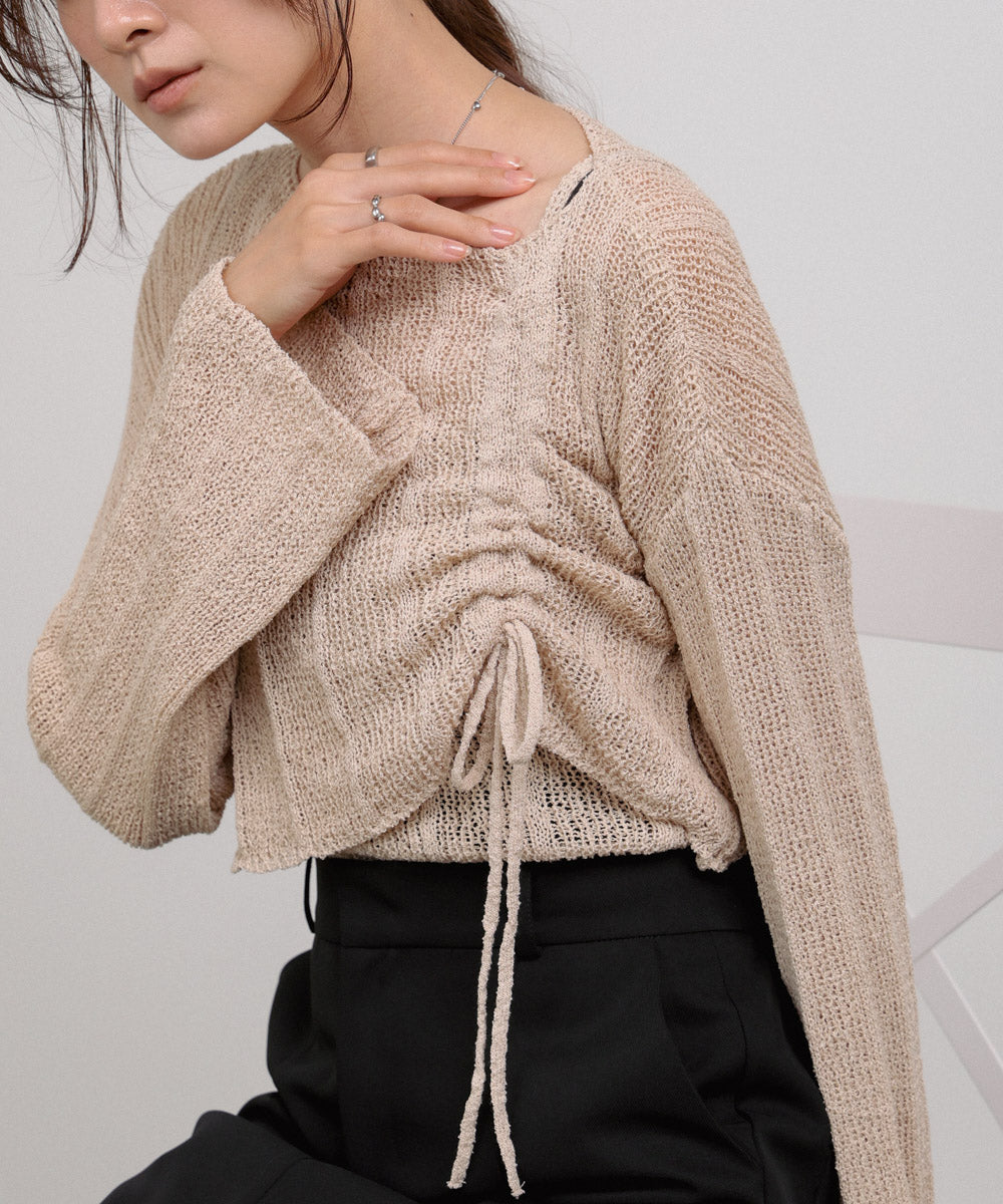 シャーリングリボンクロップド丈トップス×キャミセット