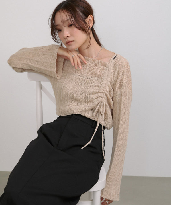 シャーリングリボンクロップド丈トップス×キャミセット