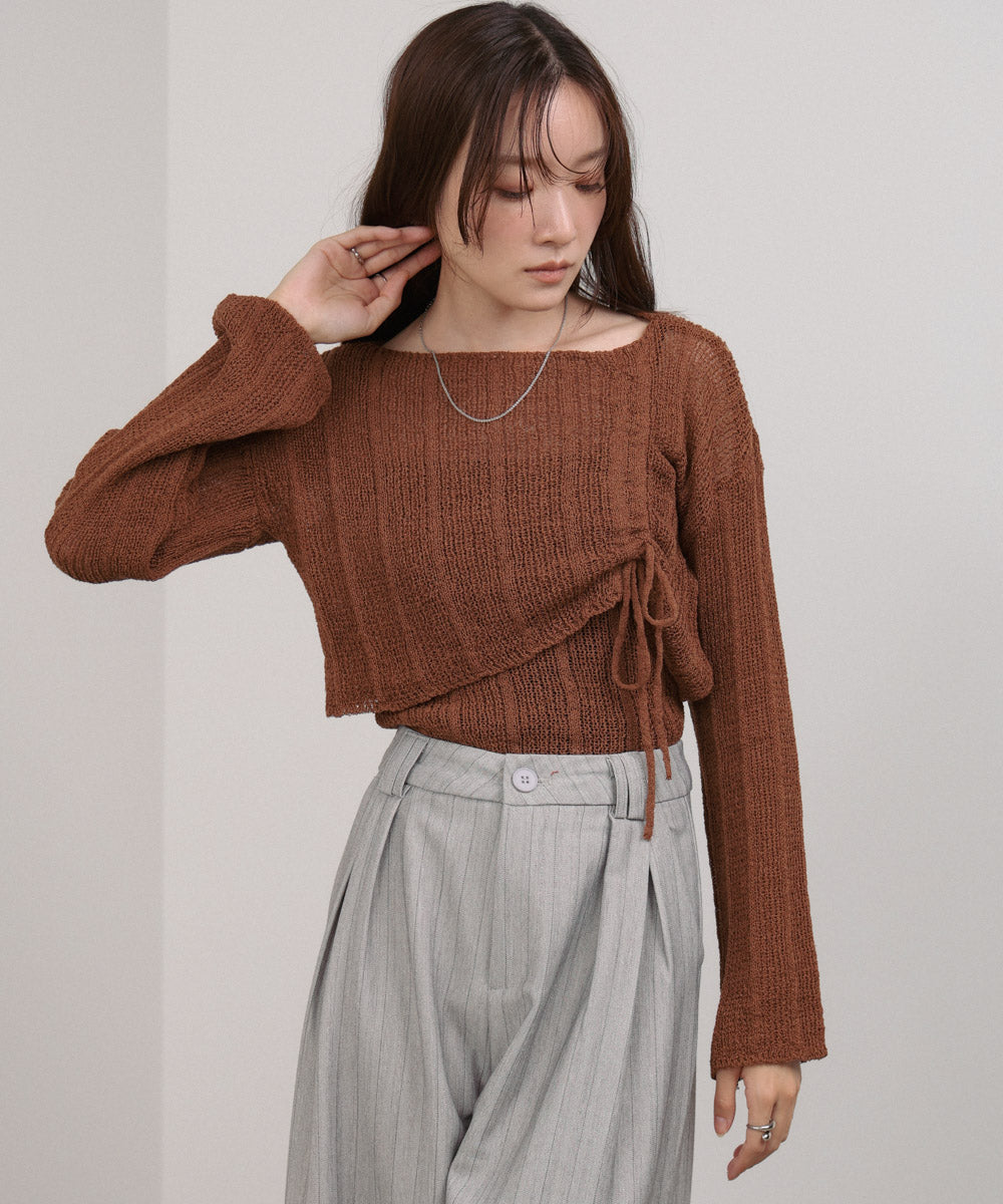 シャーリングリボンクロップド丈トップス×キャミセット