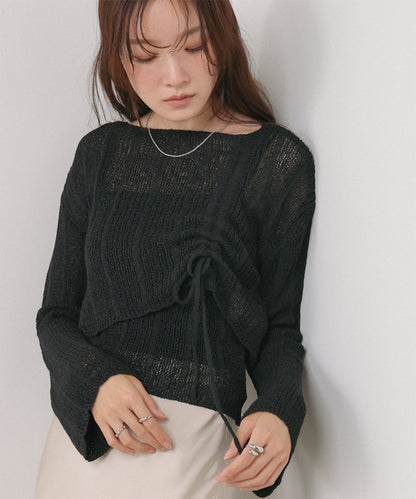 シャーリングリボンクロップド丈トップス×キャミセット