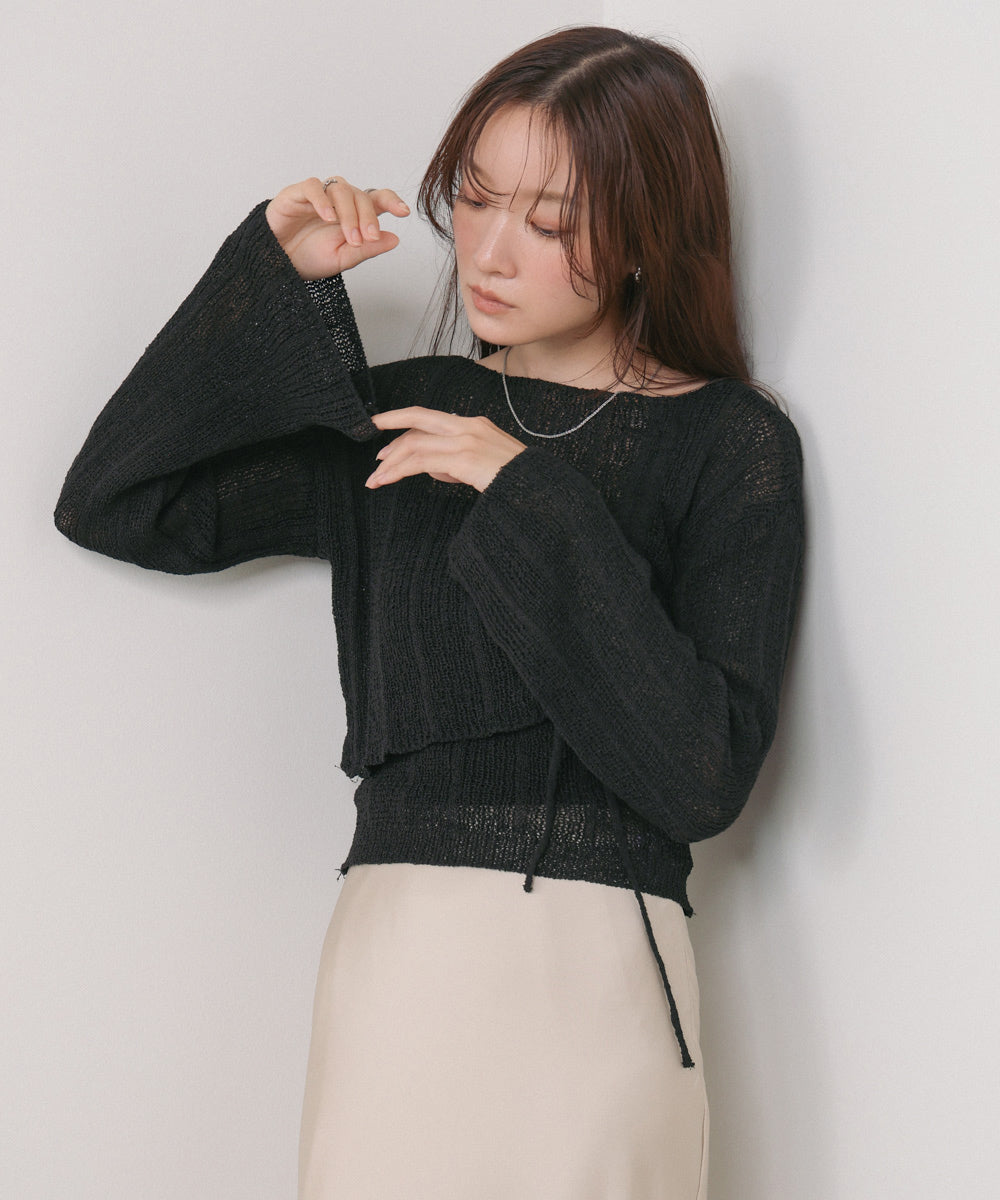 シャーリングリボンクロップド丈トップス×キャミセット