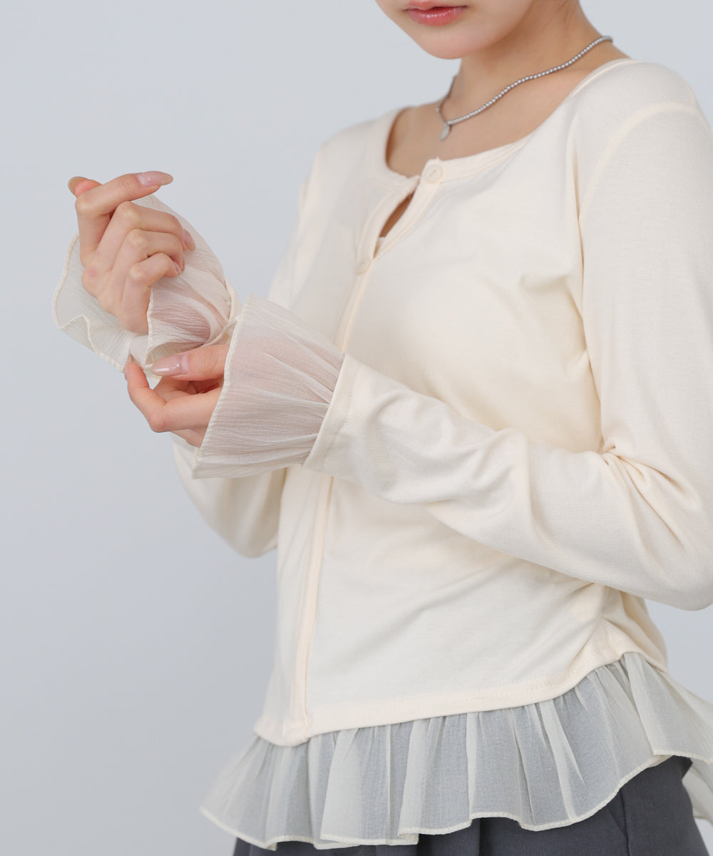 【2026SS】裾フリルヘンリーネックカットソー