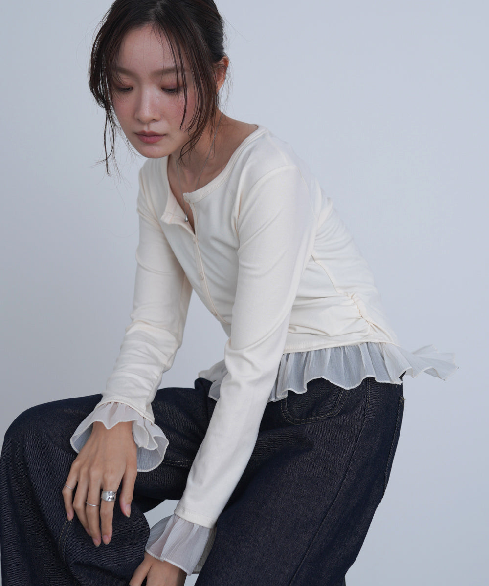 裾フリルヘンリーネックカットソー