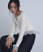 裾フリルヘンリーネックカットソー