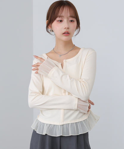 【2026SS】裾フリルヘンリーネックカットソー