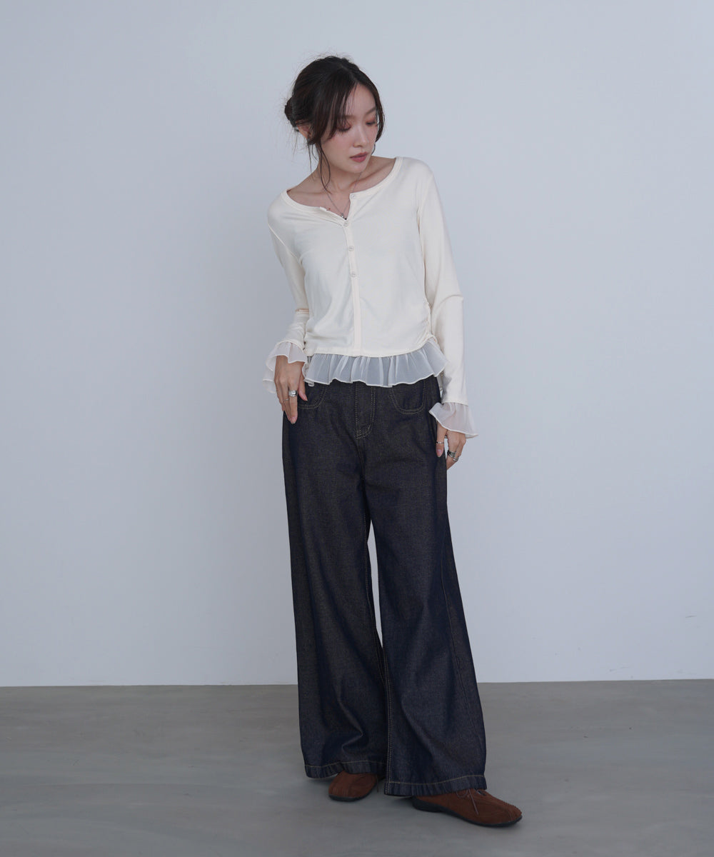 裾フリルヘンリーネックカットソー