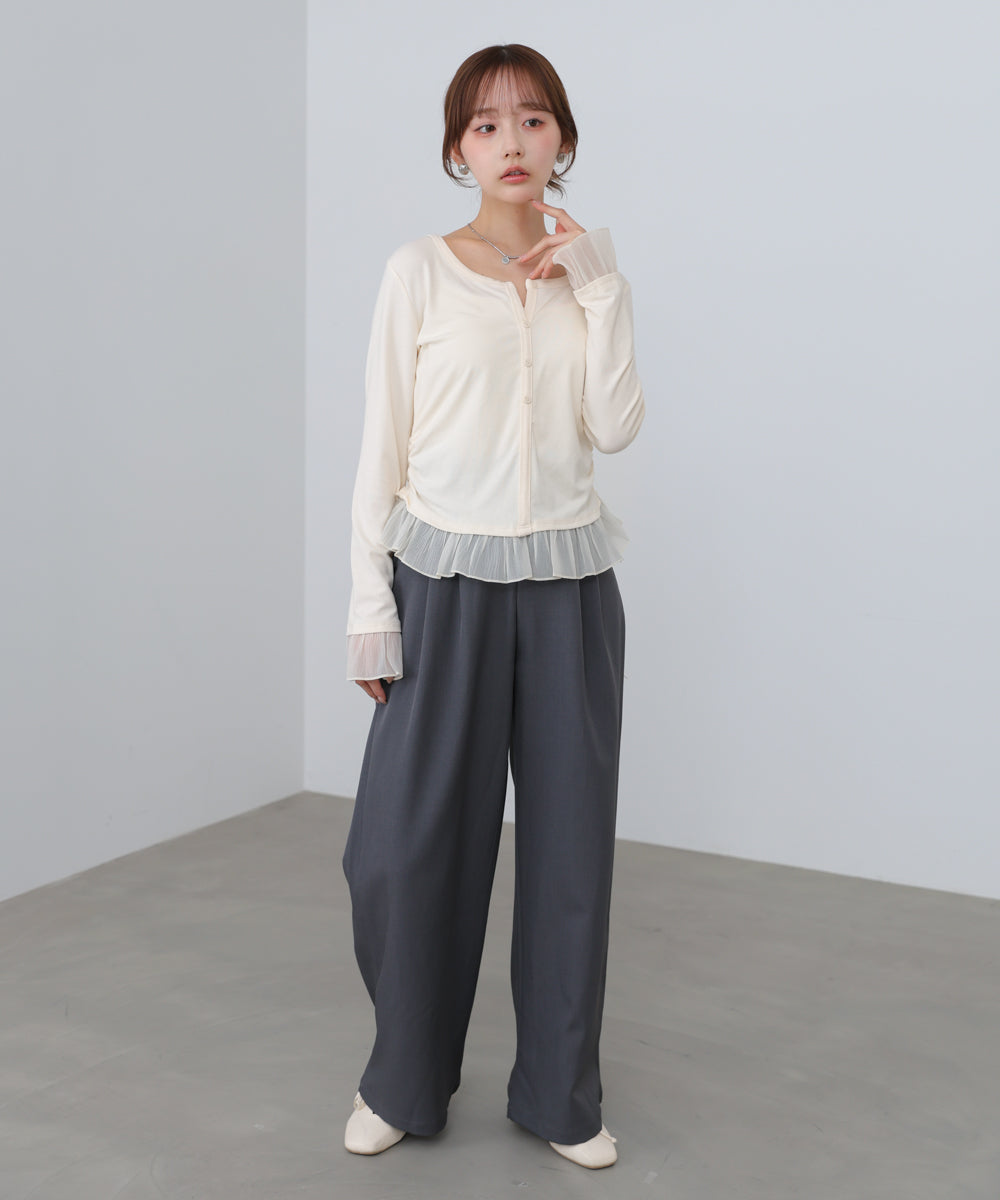 【2026SS】裾フリルヘンリーネックカットソー