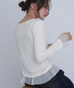 裾フリルヘンリーネックカットソー