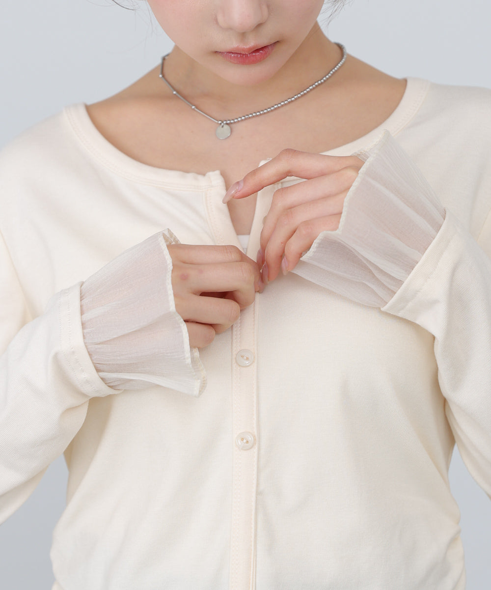 【2026SS】裾フリルヘンリーネックカットソー