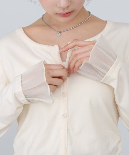 【2026SS】裾フリルヘンリーネックカットソー