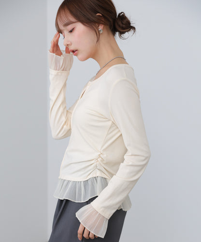 【2026SS】裾フリルヘンリーネックカットソー