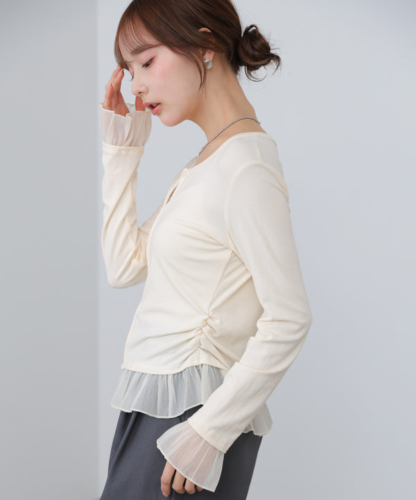 【2026SS】裾フリルヘンリーネックカットソー