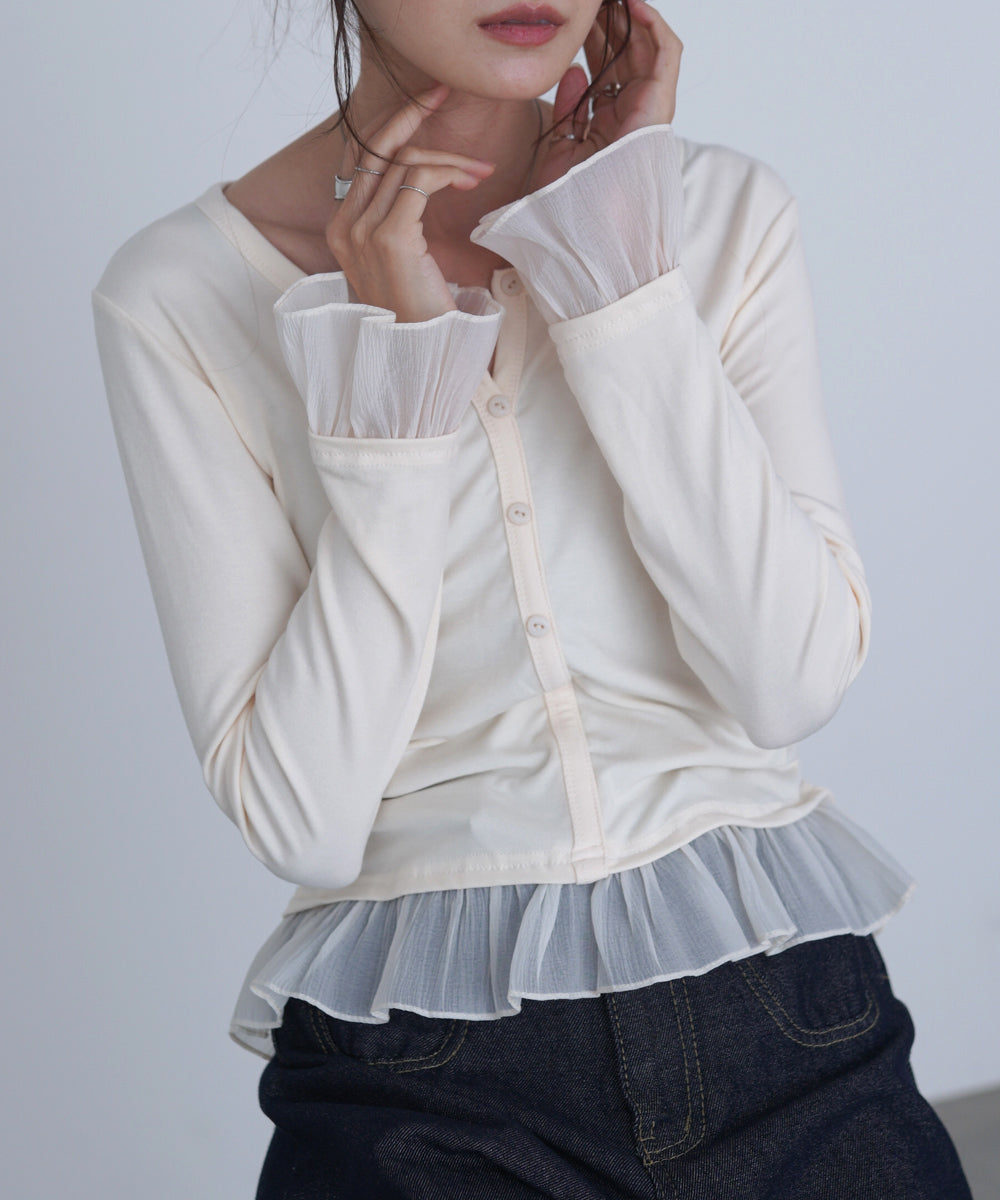 裾フリルヘンリーネックカットソー