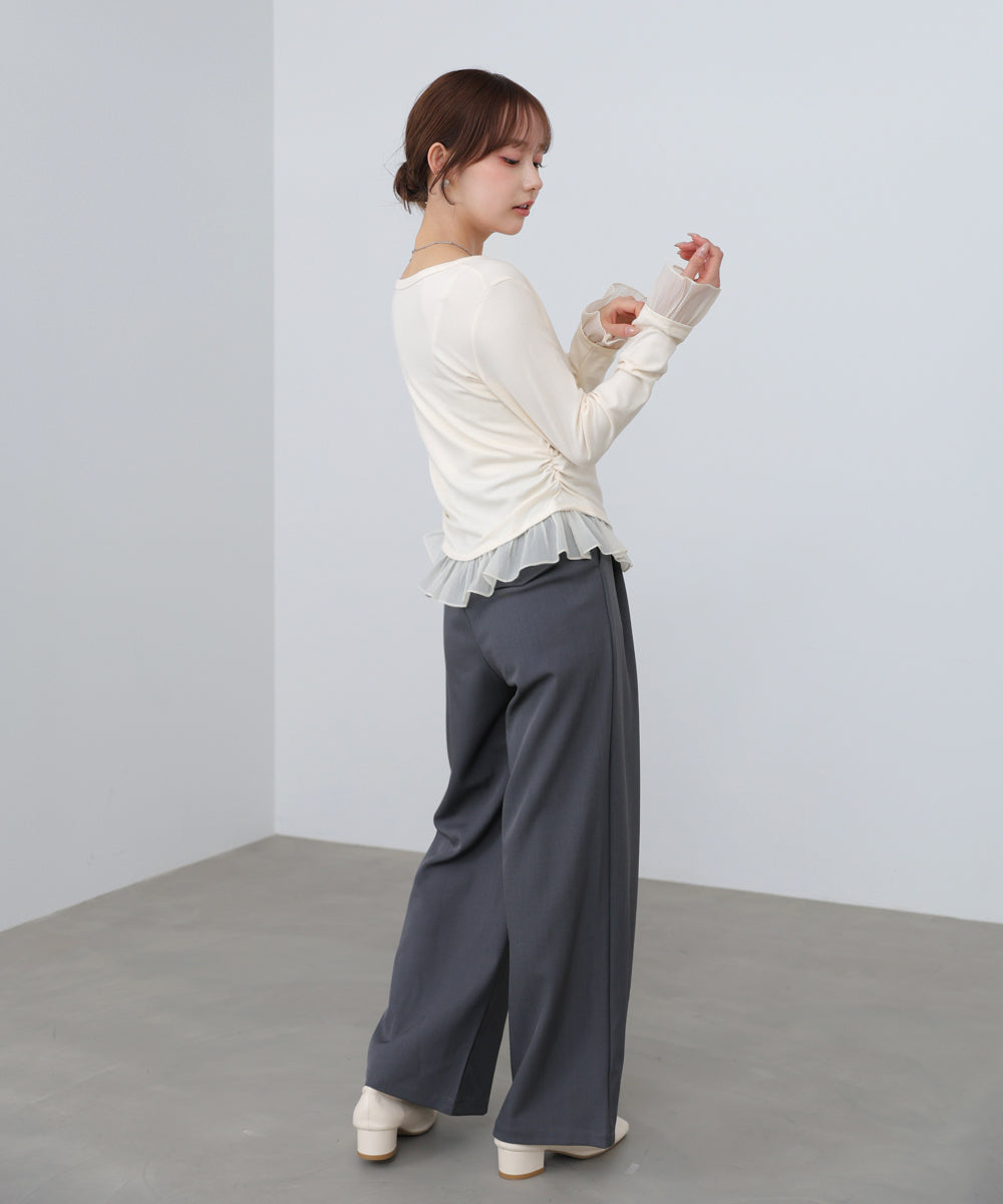 【2026SS】裾フリルヘンリーネックカットソー