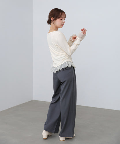 【2026SS】裾フリルヘンリーネックカットソー