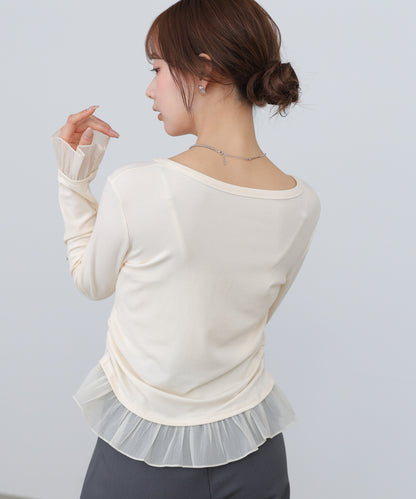 【2026SS】裾フリルヘンリーネックカットソー
