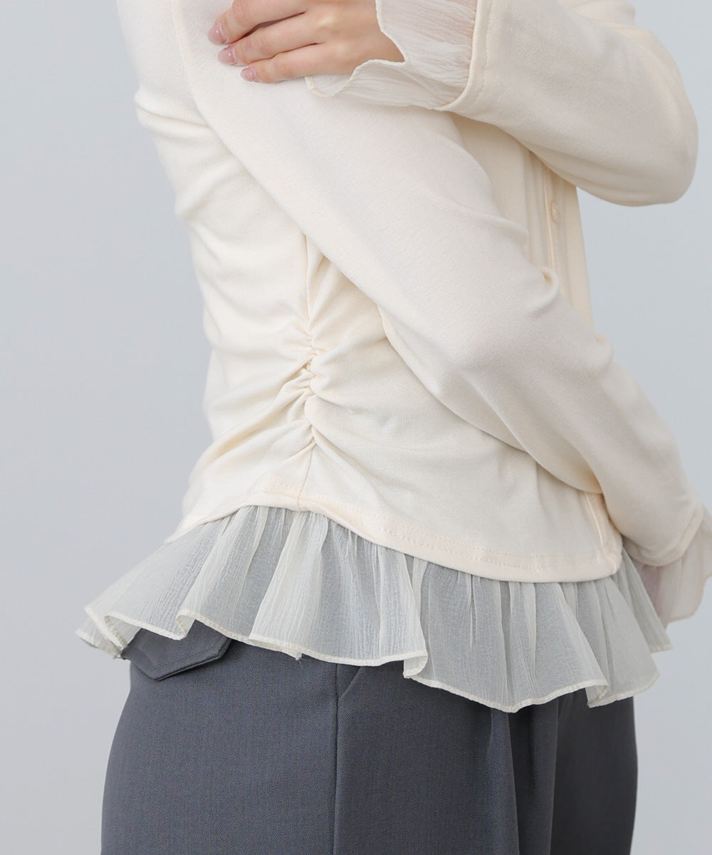 【2026SS】裾フリルヘンリーネックカットソー