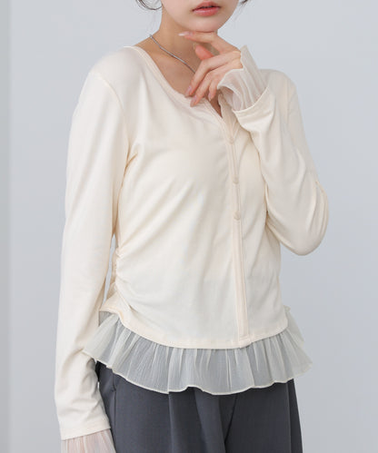 【2026SS】裾フリルヘンリーネックカットソー