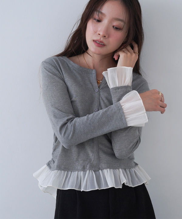 裾フリルヘンリーネックカットソー