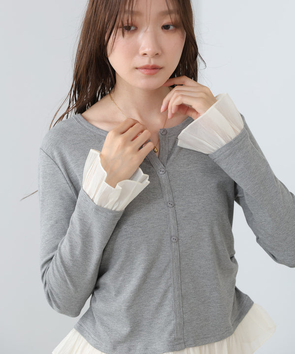 【2026SS】裾フリルヘンリーネックカットソー