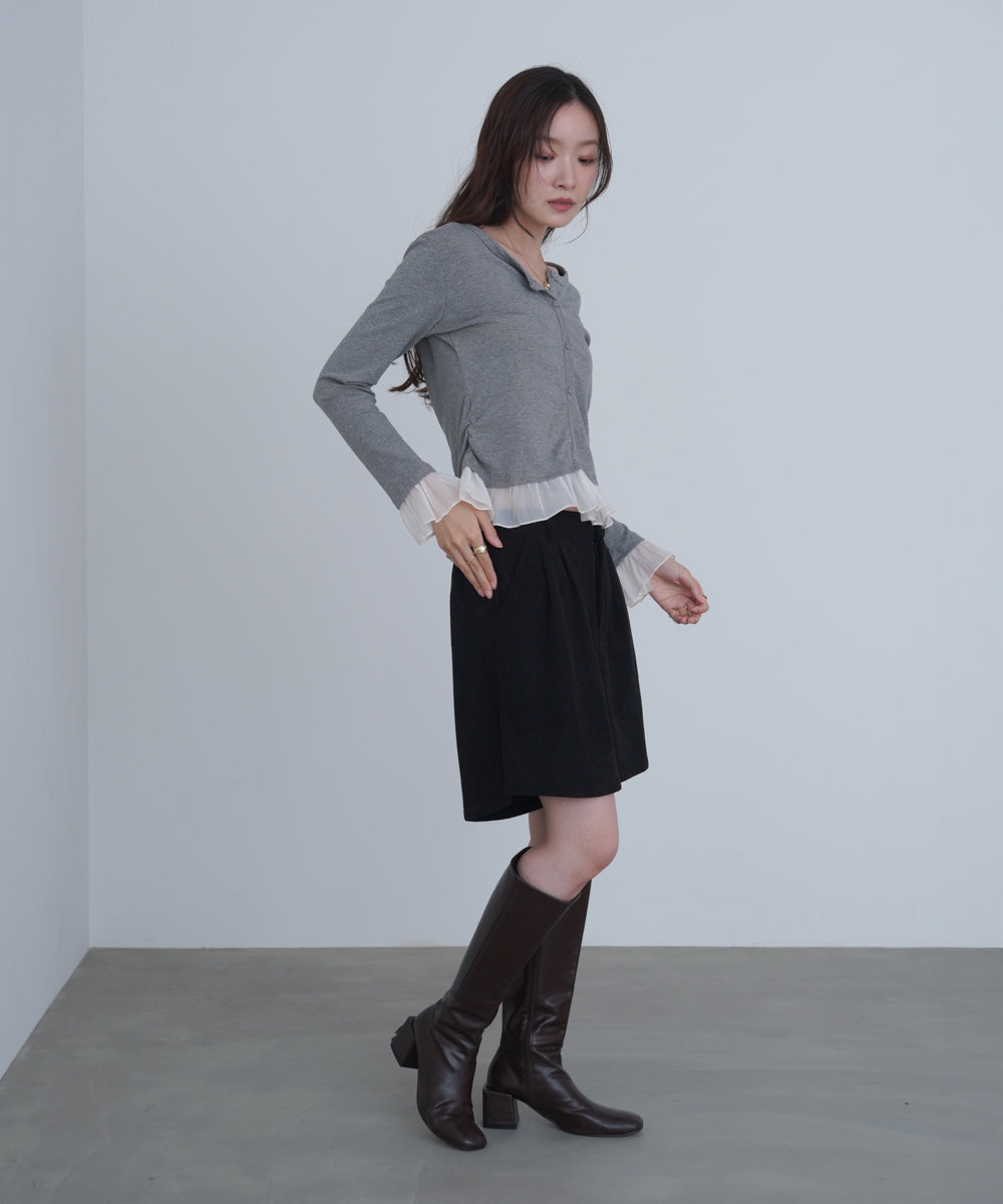 裾フリルヘンリーネックカットソー