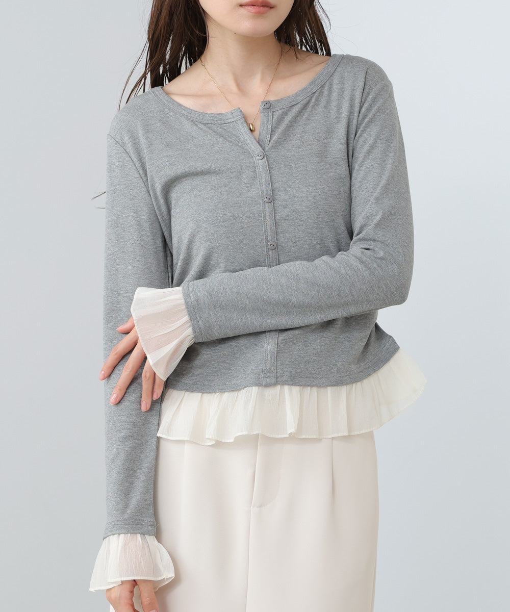 【2026SS】裾フリルヘンリーネックカットソー