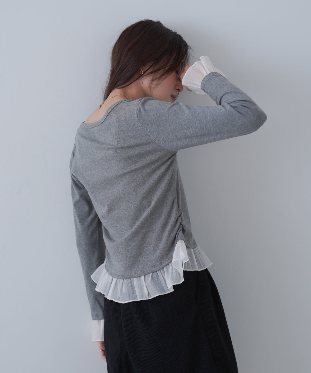 裾フリルヘンリーネックカットソー