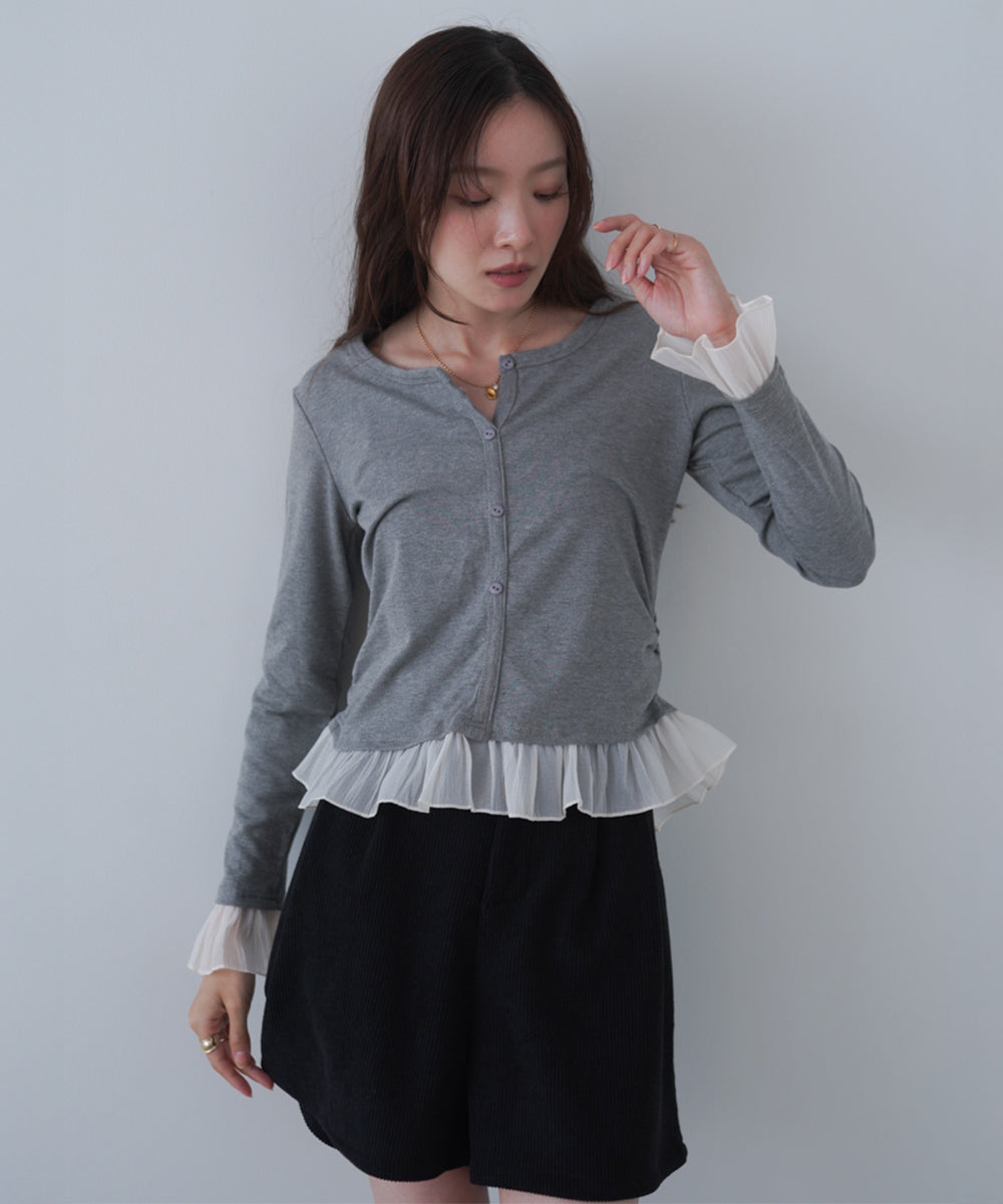 裾フリルヘンリーネックカットソー