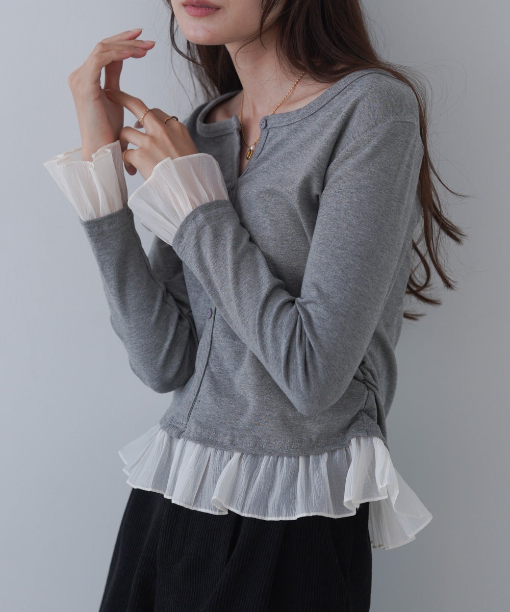裾フリルヘンリーネックカットソー