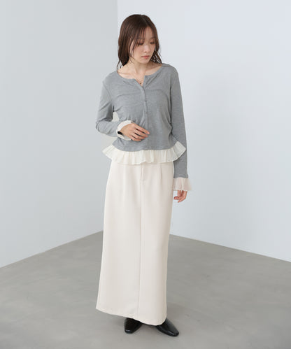 【2026SS】裾フリルヘンリーネックカットソー