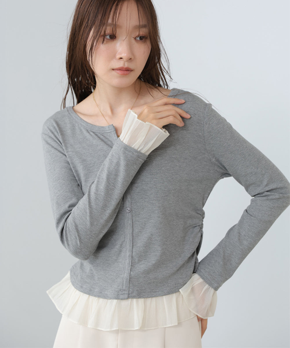 【2026SS】裾フリルヘンリーネックカットソー