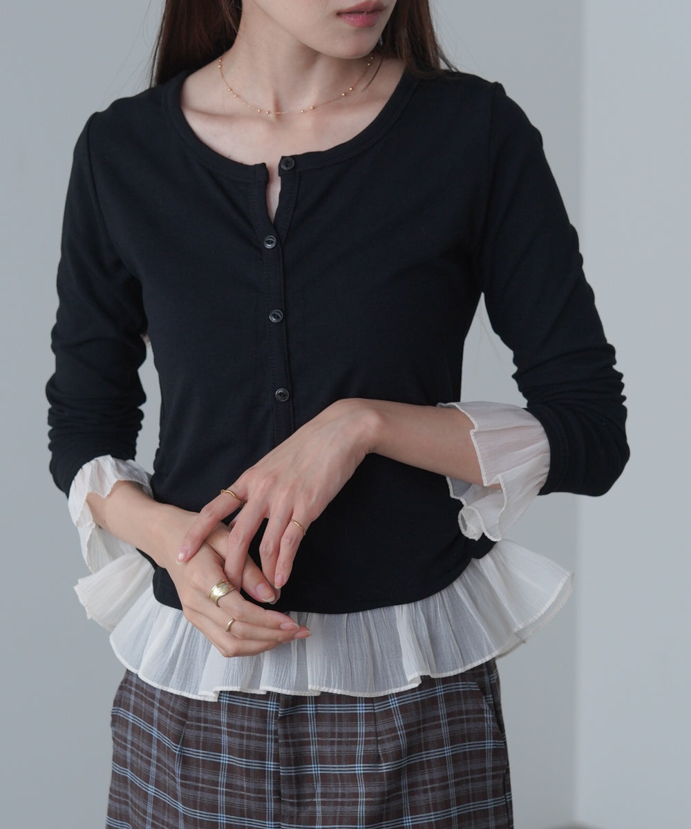 裾フリルヘンリーネックカットソー