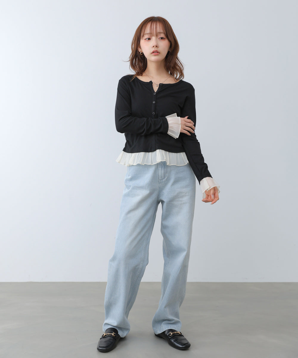 【2026SS】裾フリルヘンリーネックカットソー