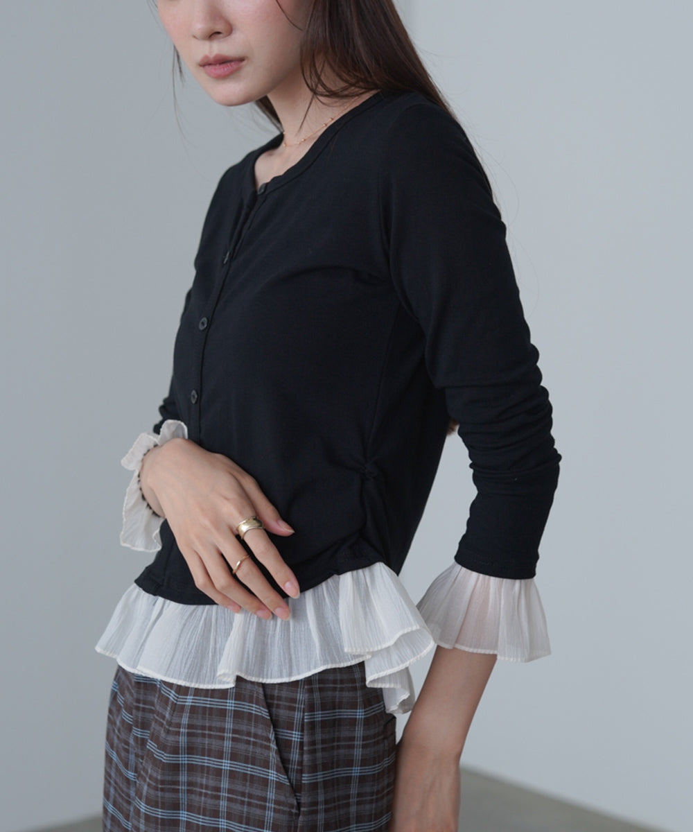 裾フリルヘンリーネックカットソー