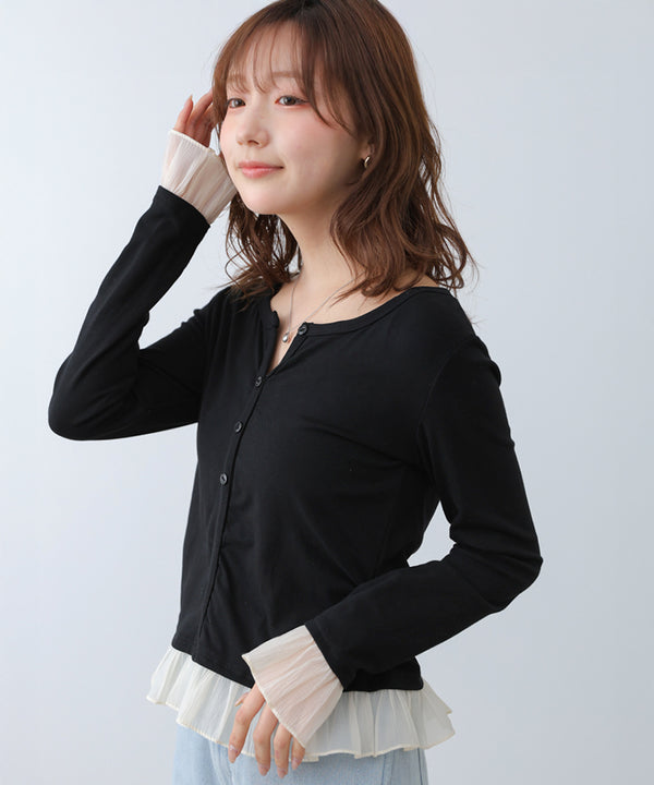 【2026SS】裾フリルヘンリーネックカットソー