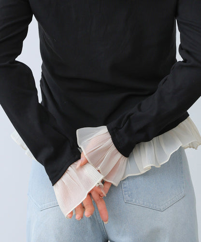 【2026SS】裾フリルヘンリーネックカットソー