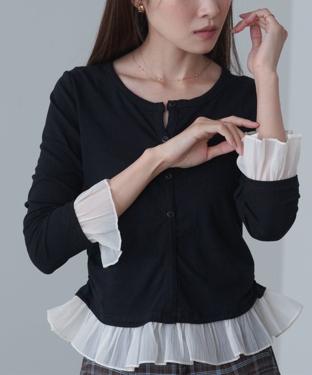 裾フリルヘンリーネックカットソー