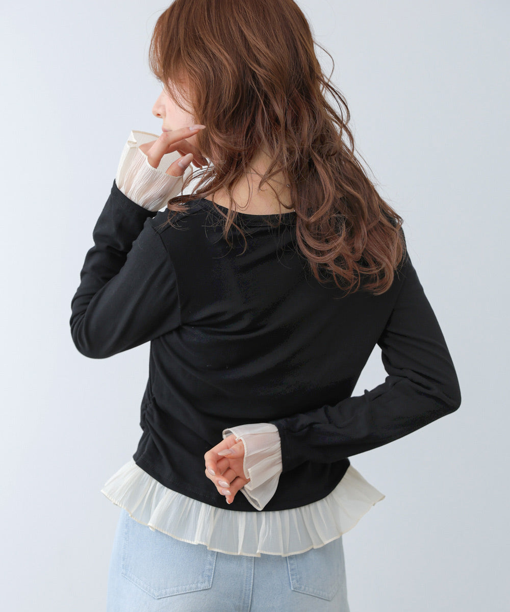 【2026SS】裾フリルヘンリーネックカットソー