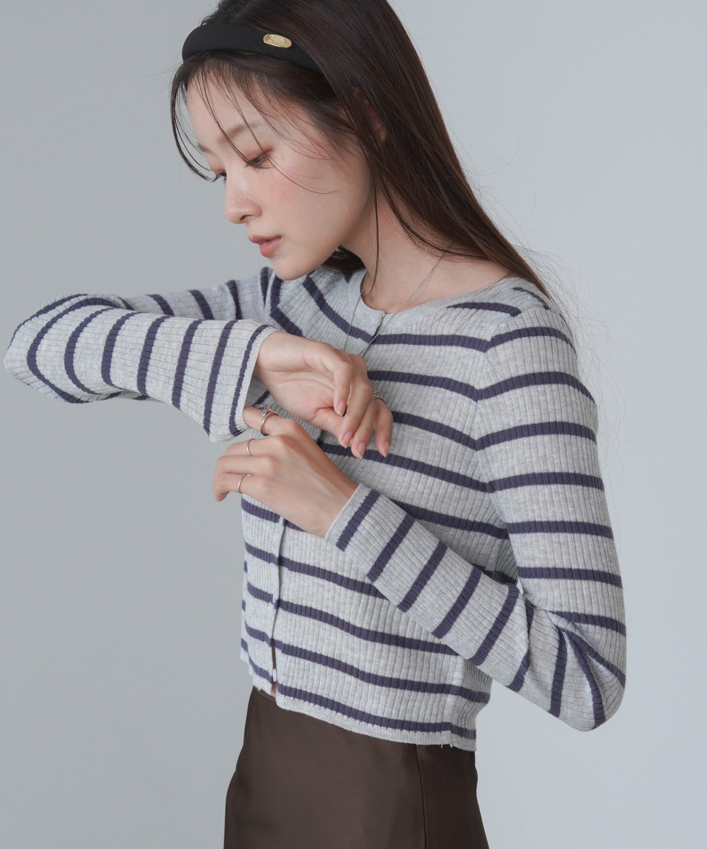 シアーボーダーニットカーディガン