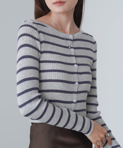 シアーボーダーニットカーディガン