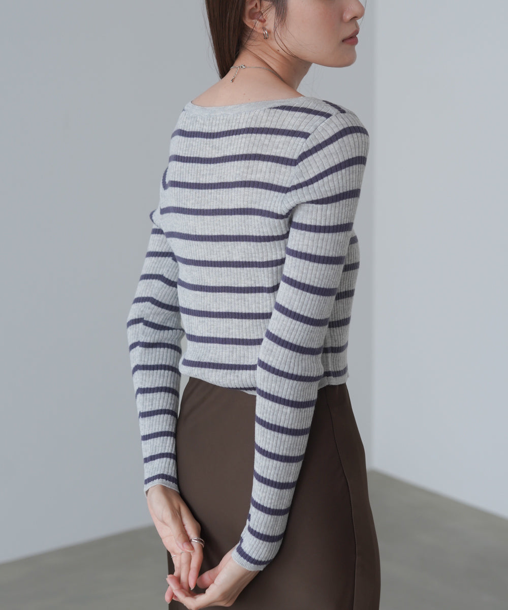 シアーボーダーニットカーディガン