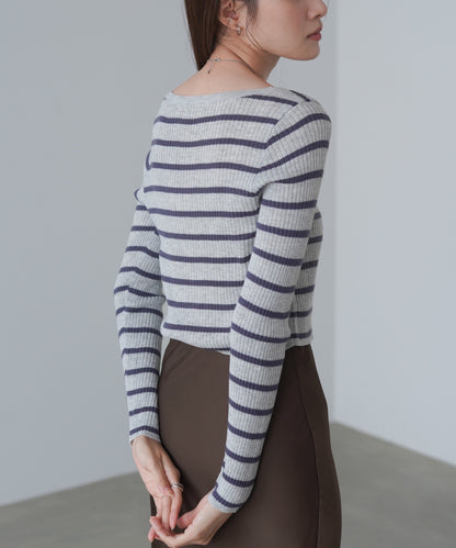 シアーボーダーニットカーディガン