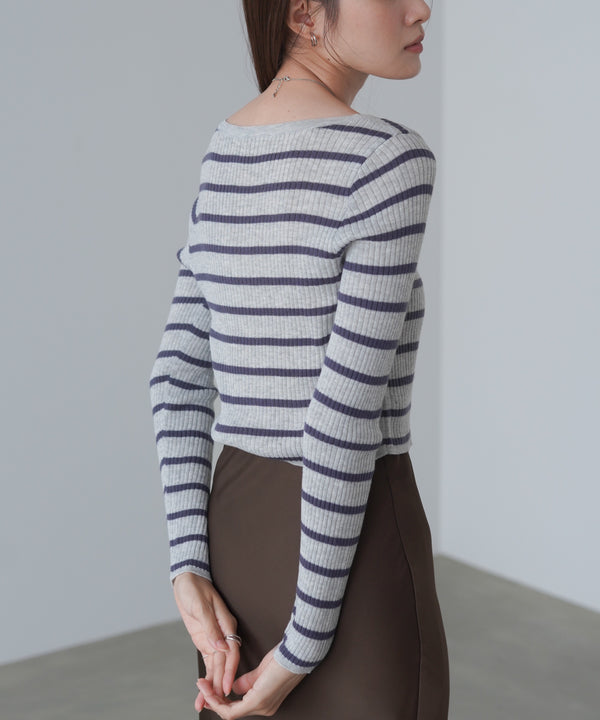 シアーボーダーニットカーディガン