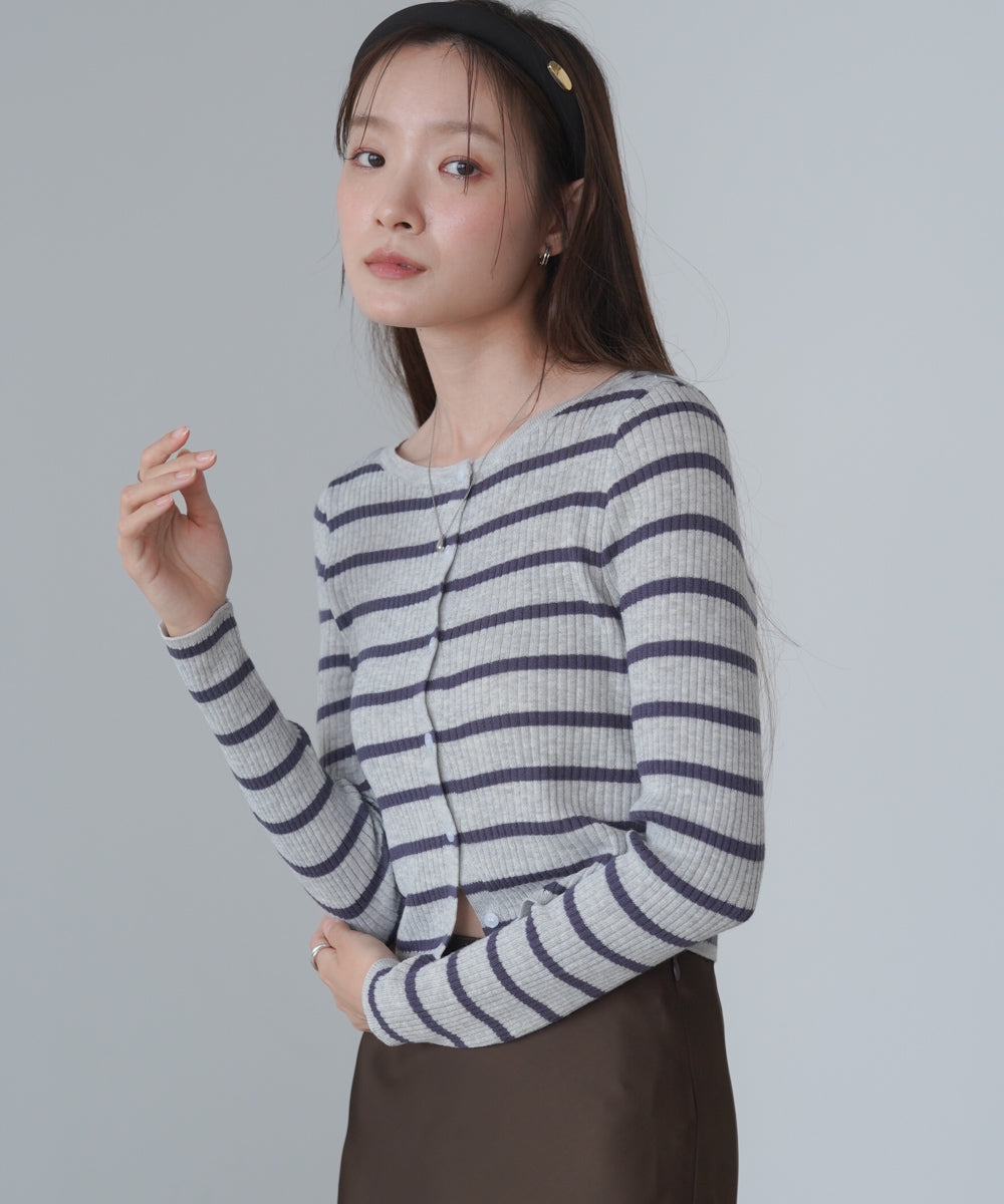 シアーボーダーニットカーディガン