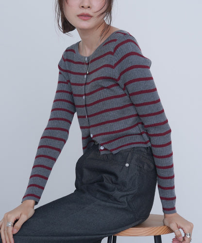 シアーボーダーニットカーディガン