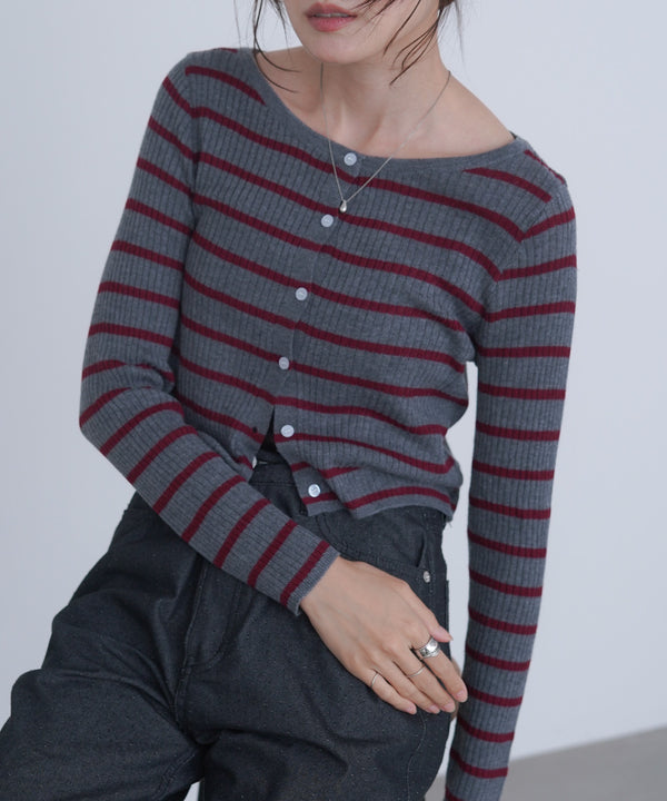 シアーボーダーニットカーディガン