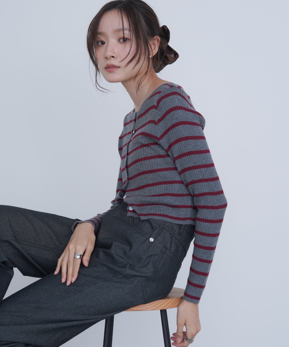 シアーボーダーニットカーディガン