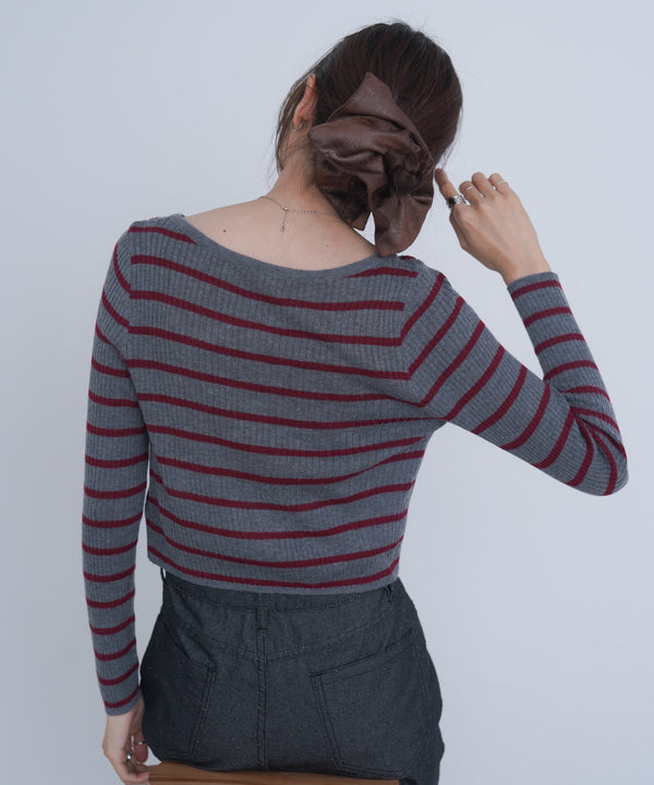 シアーボーダーニットカーディガン