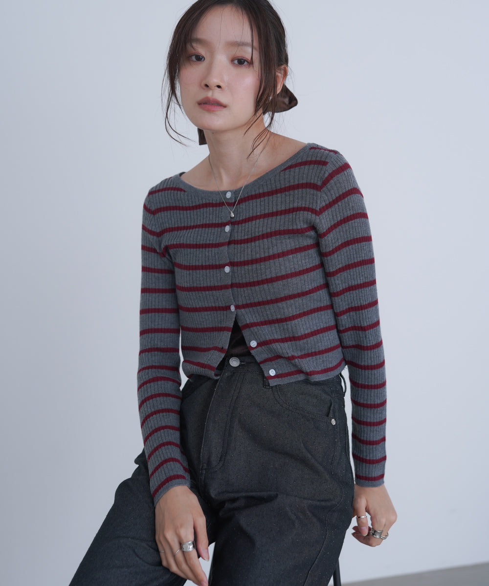 シアーボーダーニットカーディガン